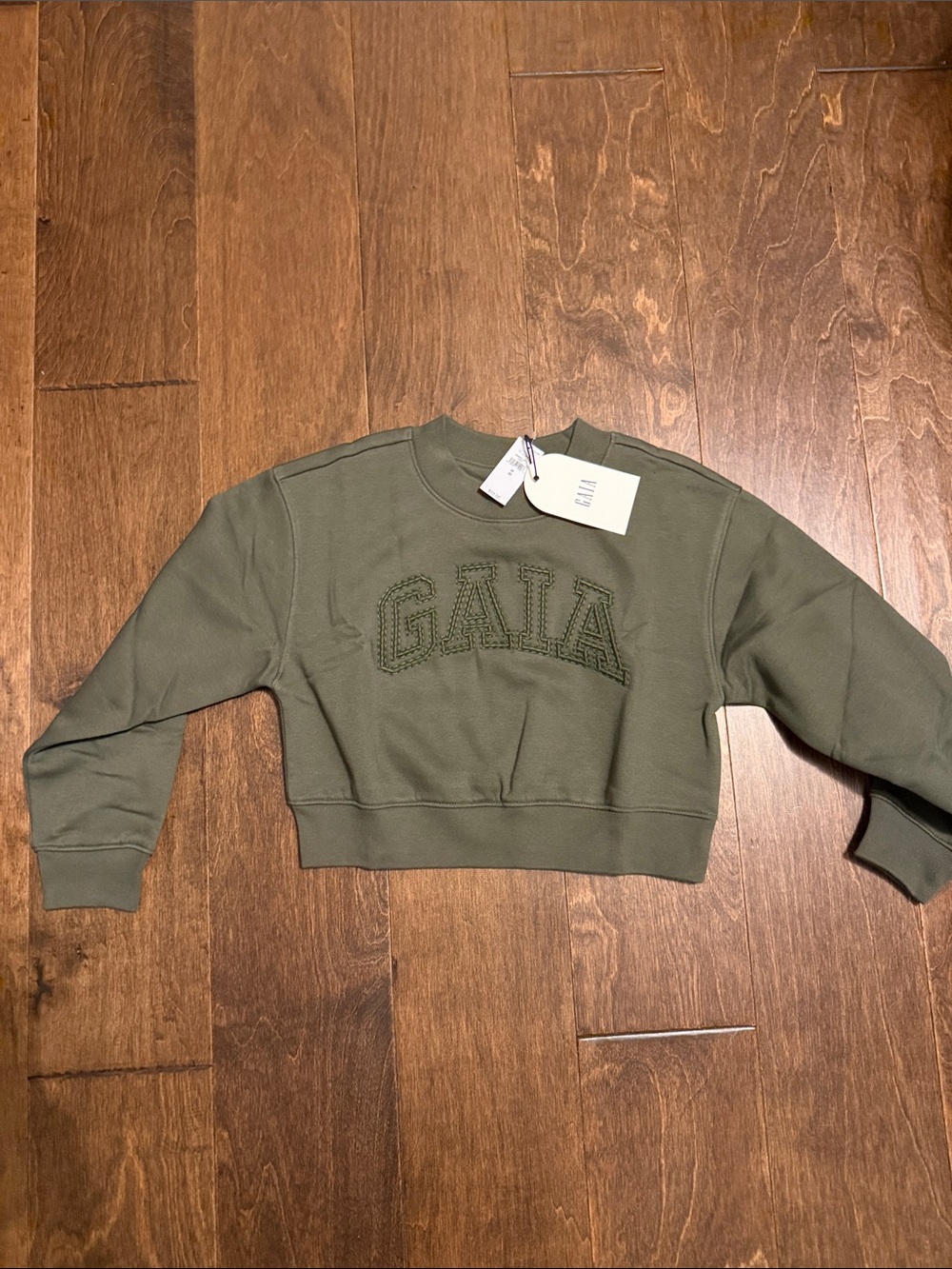 cult gaia Olive Green Cropped Sweatshirt with GAIA Embroidery